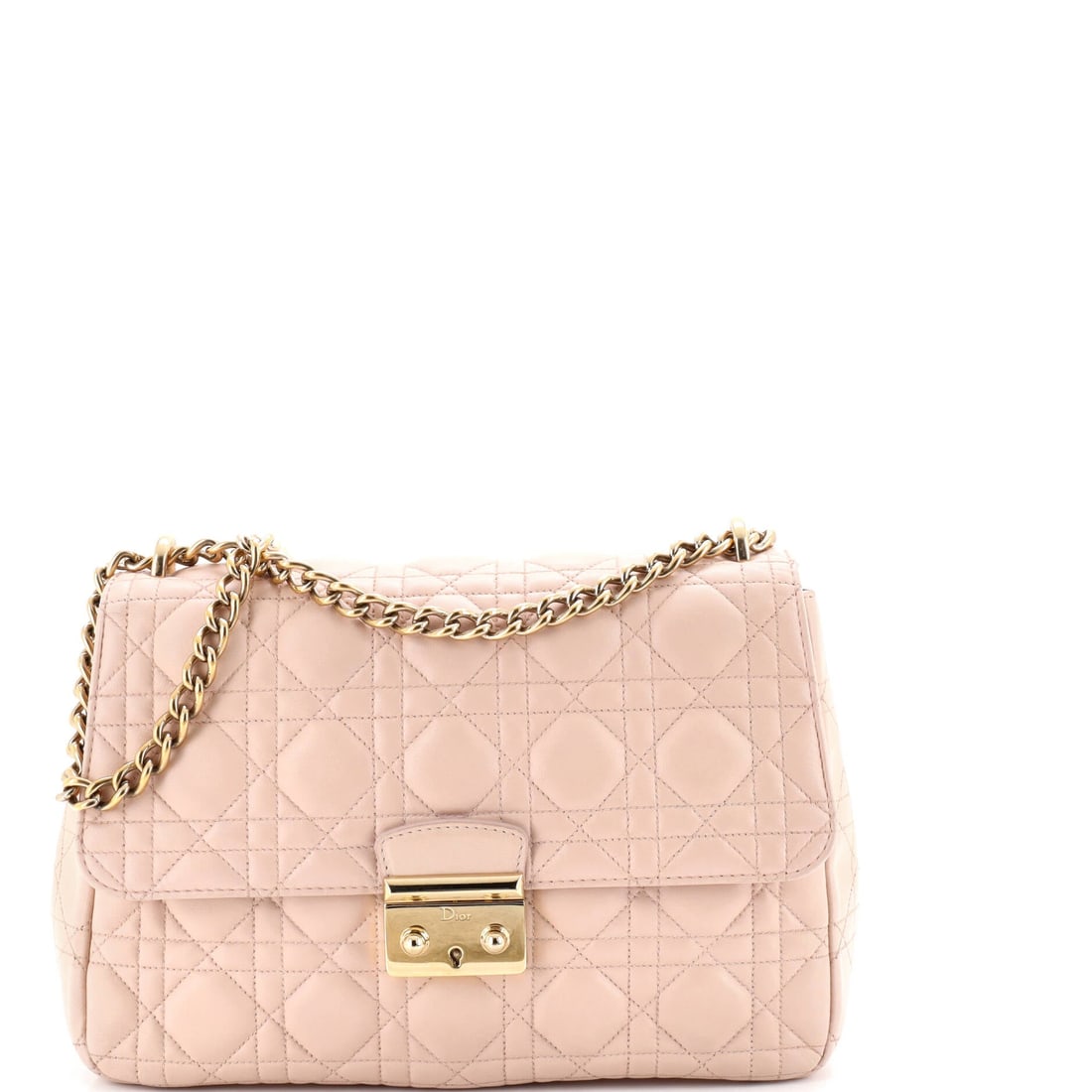 Christian Dior Long Chain Miss Dior Bag Cannage Quilt Lambskin Medium: The Cannage Quilt Lambskin Christian Dior Long Chain Miss Dior Bag carries the weight of its maison lightly and with grace. Presented in size Medium, rendered in Cannage Quilt Lambskin. Carried with i