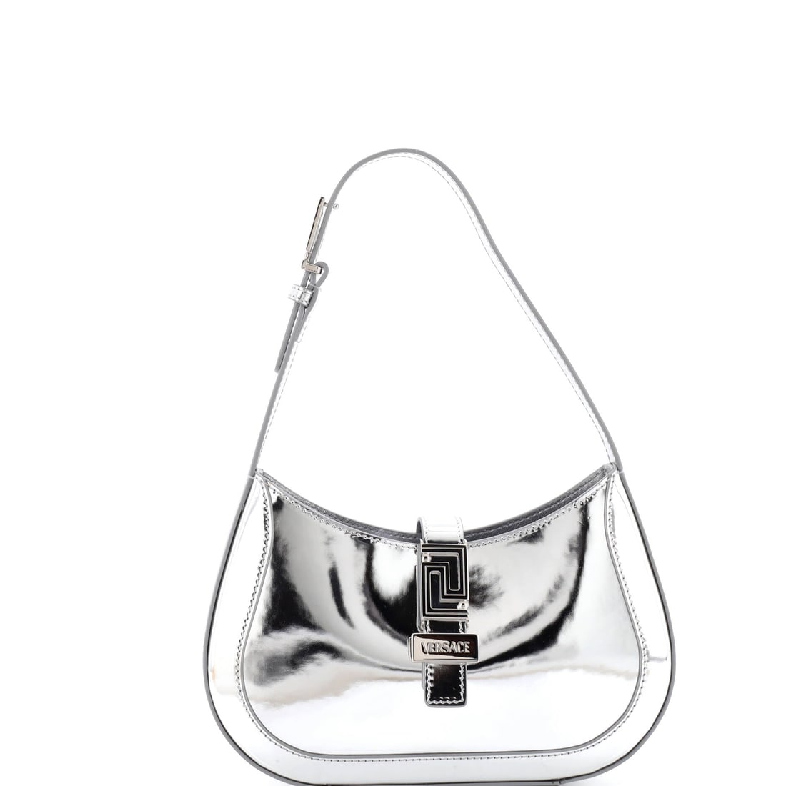 Versace Greca Goddess Hobo Bag, Leather, Small: Grace, gathered in form, this Versace Greca Goddess Hobo Bag in Leather (Small) lives between art and adornment. Lives comfortably between long walks, longer conversations, and the kind of quiet that 