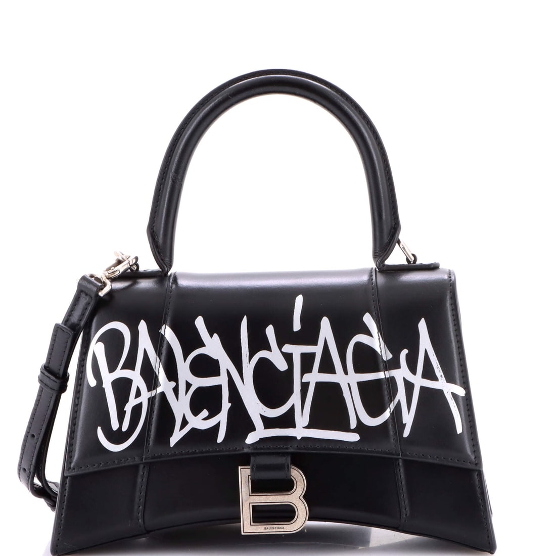 Balenciaga Graffiti Hourglass Top Handle Bag, Leather, Small: Built around the way a day actually unfolds, the Balenciaga Graffiti Hourglass Top Handle Bag in Leather (Small) keeps pace and keeps composure. Equally at ease in denim or a dress that deserves a mom
