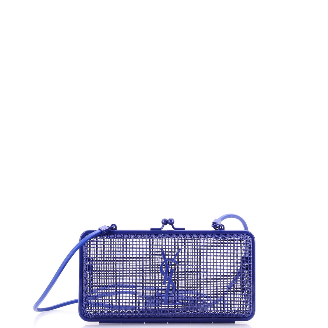 Saint Laurent Monogram Evening Cage Minaudiere, Metal with Leather: An object of mood and moment, the Saint Laurent Monogram Evening Cage Minaudiere in Metal with Leather has the gentleness of an evening turning to night. An accessory that accompanies ambition as grac