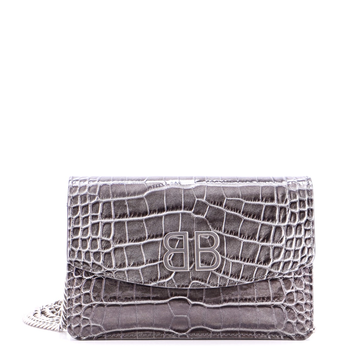 Balenciaga BB Chain Round Shoulder Bag, Crocodile Embossed Leather, Small: There is no rush in objects of this caliber; the Balenciaga BB Chain Round Shoulder Bag in Crocodile Embossed Leather (Small) arrives finished and stays that way. Built for the quiet rituals of a well