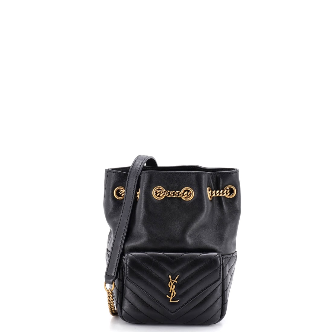 Saint Laurent Joe Bucket Bag, Matelasse Chevron Leather, Mini: A study in stillness, the Saint Laurent Joe Bucket Bag in Matelasse Chevron Leather (Mini) carries a quiet kind of beauty that lingers. An accessory that accompanies ambition as gracefully as it does 