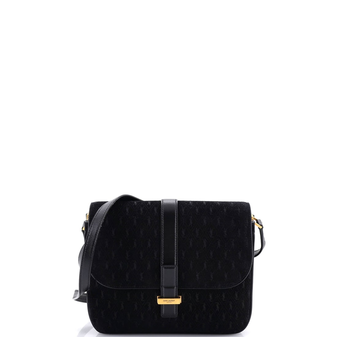 Saint Laurent Top Flap Satchel, Monogram All Over Suede, Small: There is a certain authority in true couture heritage, and this Saint Laurent Top Flap Satchel in Monogram All Over Suede (Small) carries that lineage with ease. Suited to private dinners, gallery