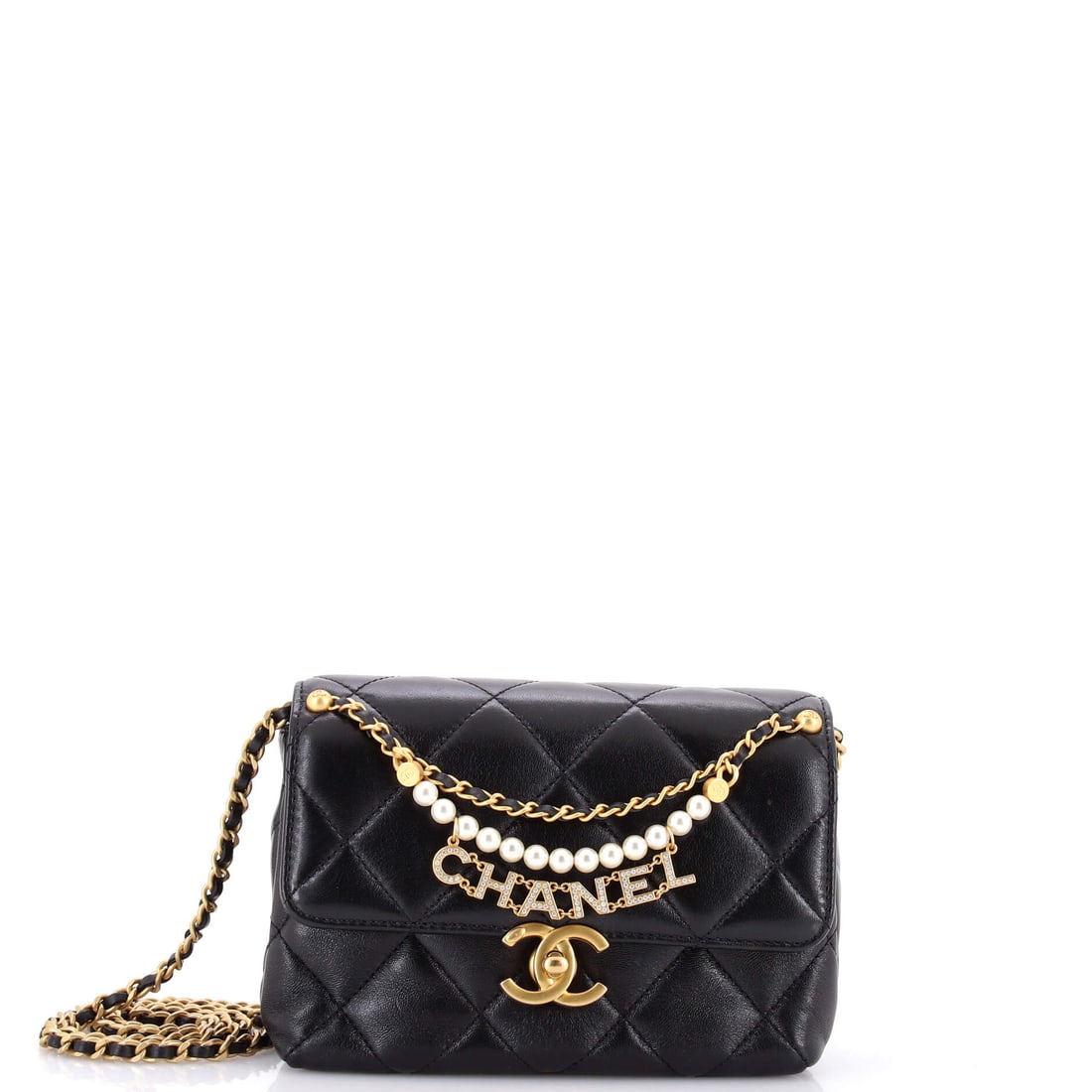 Chanel Logo Chains Flap Bag Quilted Lambskin with Faux Pearls and Crystals (Small) (1 of 6)