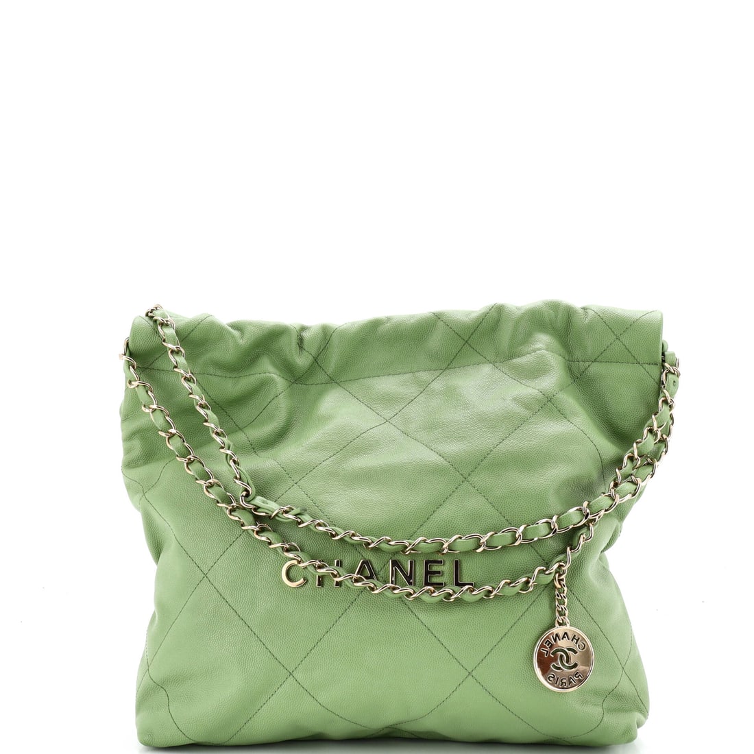Chanel 22 Chain Hobo Quilted Caviar (Small): The Chanel 22 Chain Hobo in Quilted Caviar occupies the part of the Chanel catalogue that wardrobes return to season after season. Caviar is Chanel's pebbled, harder-wearing calfskin, named for its gr