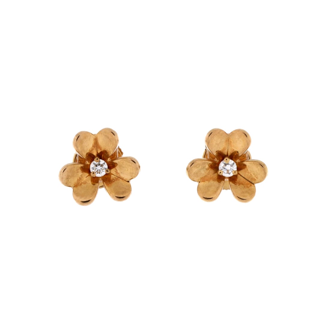 Van Cleef & Arpels Frivole Stud Earrings 18K Yellow Gold with Diamonds (Mini): The Van Cleef & Arpels Frivole Stud Earrings in 18K Yellow Gold with Diamonds carries the model's signature with the calm of a piece designed to be worn rather than displayed. The metalwork sits as cl