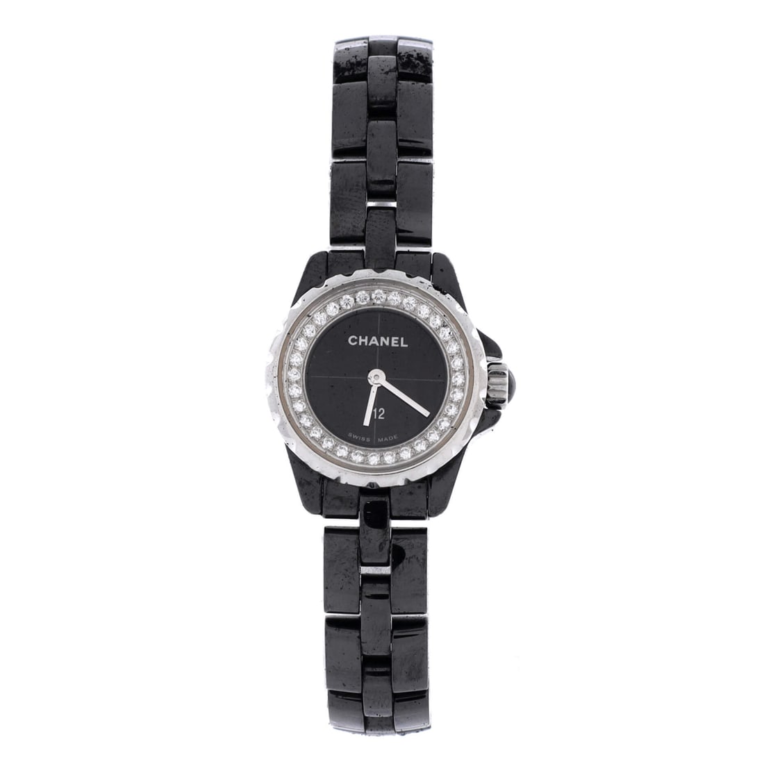 Chanel J12 XS Quartz Watch Ceramic and Stainless Steel with Diamond Flange (19) (1 of 5)