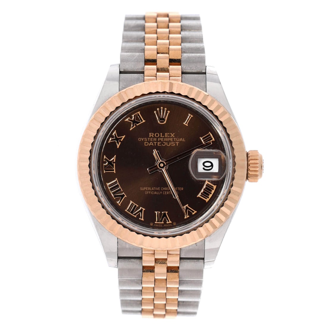Rolex Oyster Perpetual Datejust Chocolate Brown Automatic Watch Stainless Steel and Rose Gold (28): The Rolex Oyster Perpetual Datejust Chocolate Brown Automatic Watch, in Stainless Steel and Rose Gold, at a 1.1 by 1.1 by 0.4 inch profile, presents the reference in its most steadily photographed reg