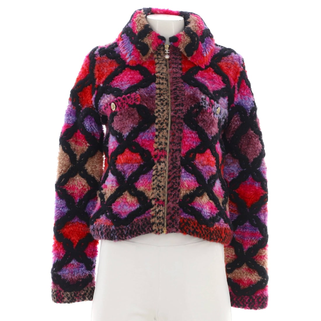 Chanel Women's Faux Fur Zip Jacket Embroidered Printed Viscose Blend (XXS | IT 36) (1 of 4)