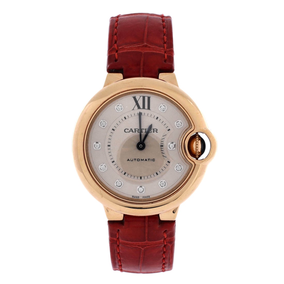 Cartier Ballon Bleu de Cartier Automatic Watch Rose Gold and Alligator with Diamond Markers (33) (1 of 5)