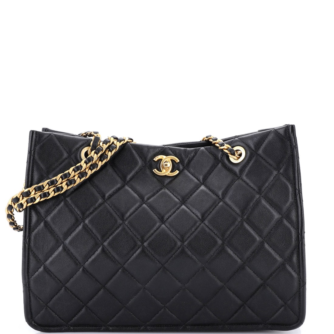 Chanel Sweet Classic Shopping Tote Quilted Caviar (Large): The Chanel Sweet Classic Shopping Tote in Quilted Caviar sits cleanly between daytime utility and evening polish, in size Large. Caviar is Chanel's pebbled, harder-wearing calfskin, named for its grai
