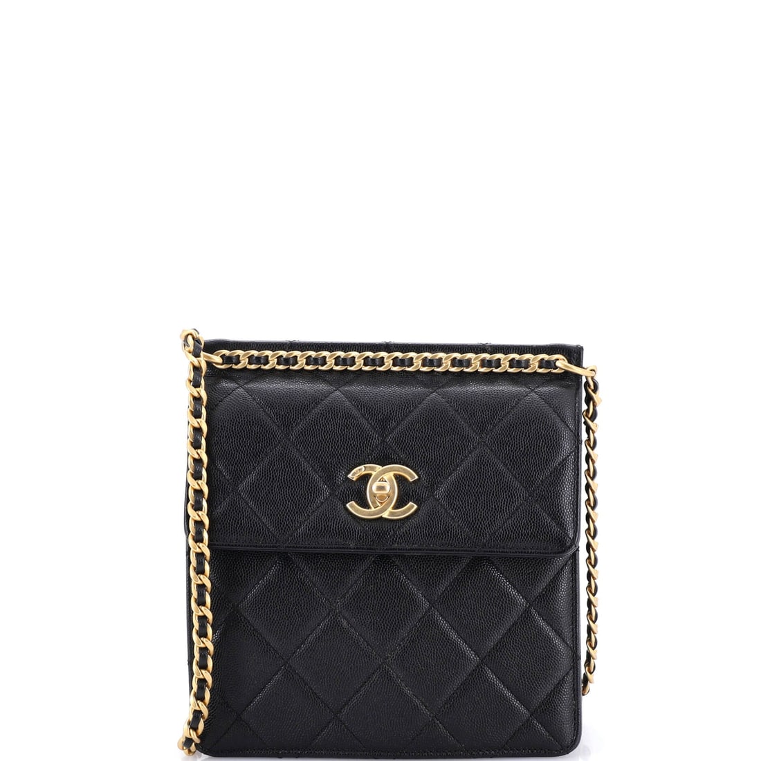 Chanel Top Chain CC Square Crossbody Quilted Caviar (Small): The Chanel Top Chain CC Square Crossbody in Quilted Caviar is the carry the rest of the wardrobe quietly orbits around. Caviar is Chanel's pebbled, harder-wearing calfskin, named for its grain rather 