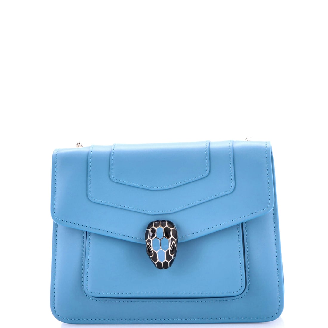 Bvlgari Serpenti Forever Square Shoulder Bag Leather (Small): At size Small, the Bvlgari Serpenti Forever Square Shoulder Bag in Leather offers the silhouette in its most photographed proportion. Leather sits in the deliberate register of Bvlgari's leather catal