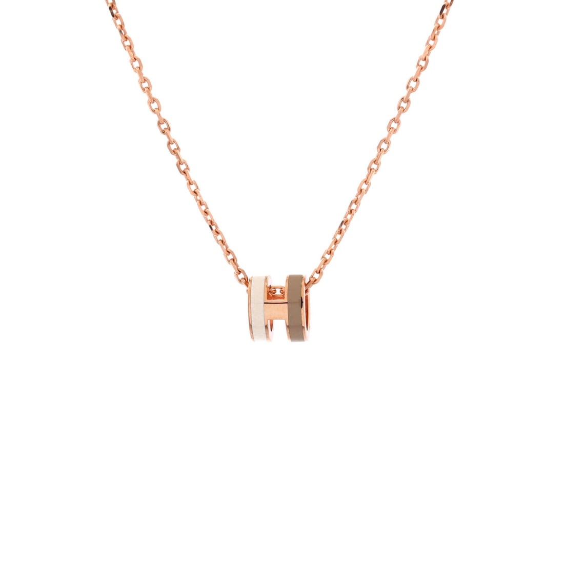 Hermes Pop H Pendant Chain Necklace Metal and Enamel (Mini): The Hermes Pop H Pendant Chain Necklace, presented here in Metal and Enamel, at a 16 inch length profile, sits comfortably between costume jewelry and statement piece. Metal and Enamel is the more dis