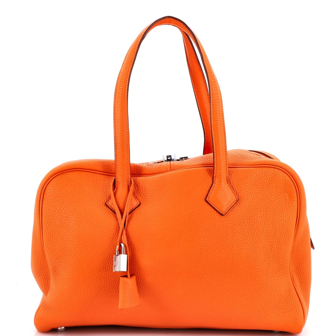 Hermes Victoria II Bag Clemence (35): The Hermes Victoria II Bag, in Clemence, in size 35, offers the model in one of its more architecturally satisfying scales. Clemence is Hermes's softer pebbled calfskin, prized for the pillowed slouch
