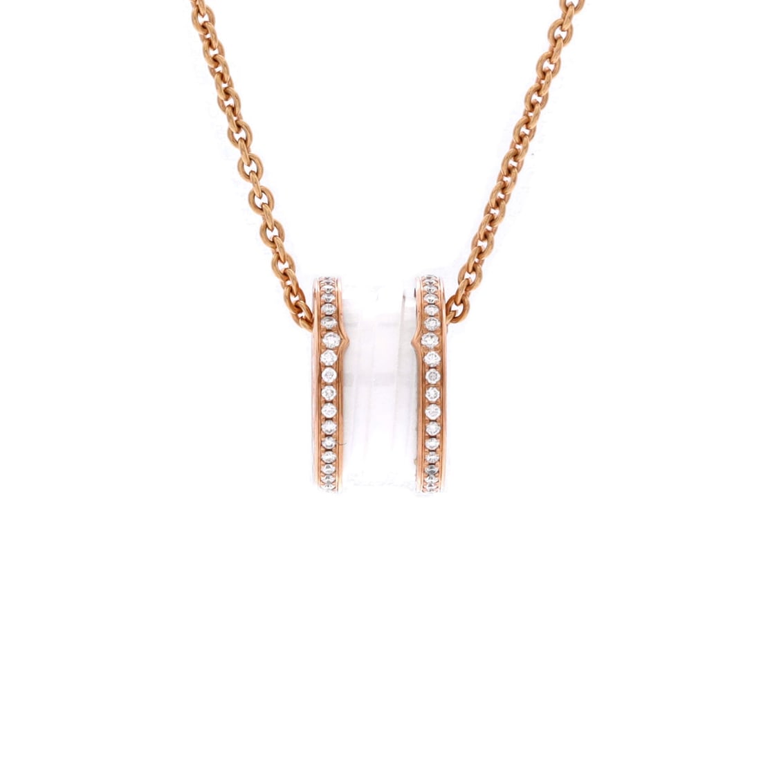 Bvlgari B.Zero1 Pendant Necklace 18K Rose Gold and Ceramic with Diamonds (Length 15.0 - 18.0 in) (1 of 4)