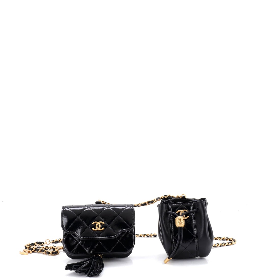 Chanel Double Pouch Chain Belt Bag Quilted Shiny Lambskin (4.5"W x 3.5"H x 2.5"D): The Chanel Double Pouch Chain Belt Bag in Quilted Shiny Lambskin sits at the most navigable scale in the family, neat enough for the day and generous enough to hold the daily essentials without strain