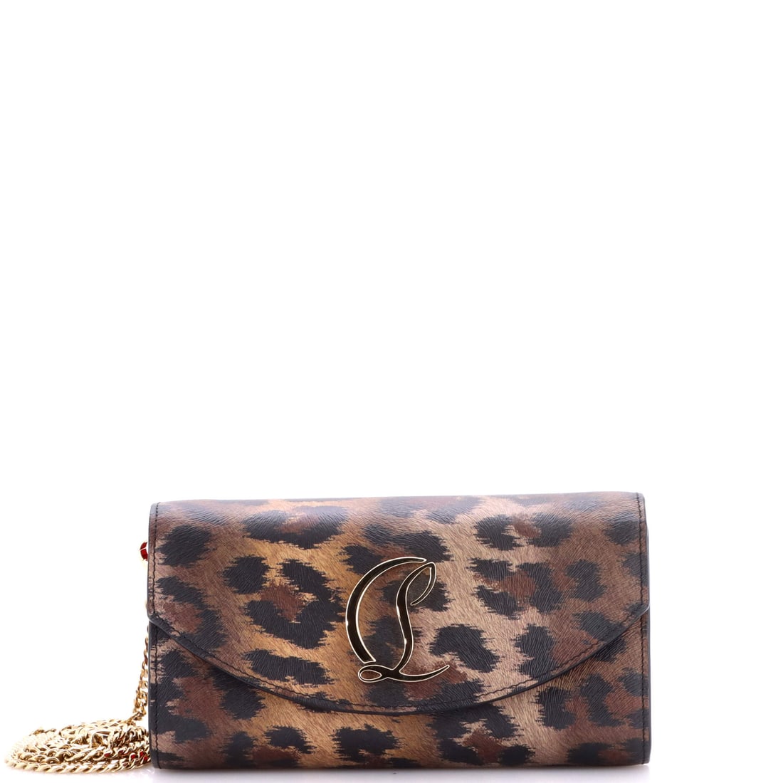 Christian Louboutin Loubi54 Chain Clutch Printed Leather (8"W x 4.5"H x 1.5"D): The Christian Louboutin Loubi54 Chain Clutch in Printed Leather is the model a wardrobe acquires after the obvious classics are already in place. Printed Leather is among the more deliberate reads in 
