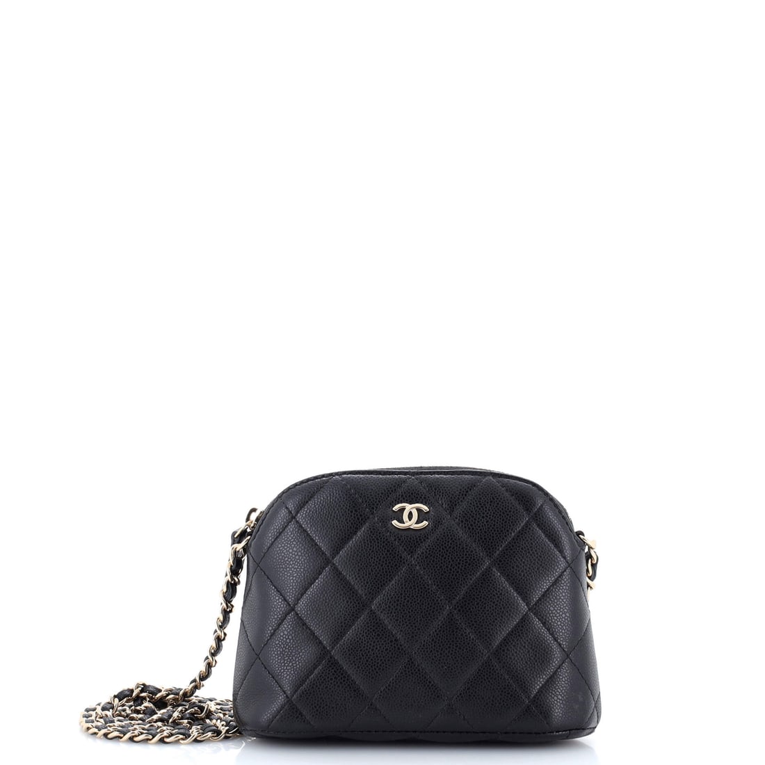 Chanel CC Dome Zip Clutch with Chain Quilted Caviar (Mini): The Chanel CC Dome Zip Clutch with Chain in Quilted Caviar is the carry the rest of the wardrobe quietly orbits around. Caviar is Chanel's pebbled, harder-wearing calfskin, named for its grain rather 