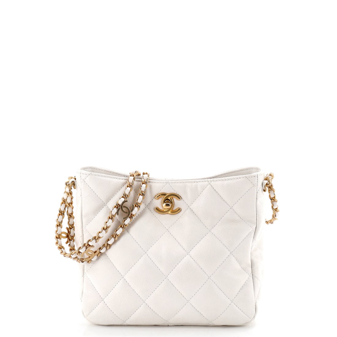 Chanel Pick Me Up Logo Chain Hobo Quilted Caviar (Small): The Chanel Pick Me Up Logo Chain Hobo in Quilted Caviar is one of the more deliberate silhouettes in the house's continuing production, in size Small. Caviar is Chanel's pebbled, harder-wearing calfsk