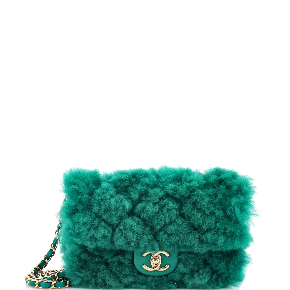 Chanel CC Chain Flap Bag Quilted Shearling with Lambskin (Medium): The Chanel CC Chain Flap Bag in Quilted Shearling with Lambskin is the model in its most architecturally legible reading, at a 9 by 6 by 3 inch profile. Lambskin is the softer, more luminous of Chanel