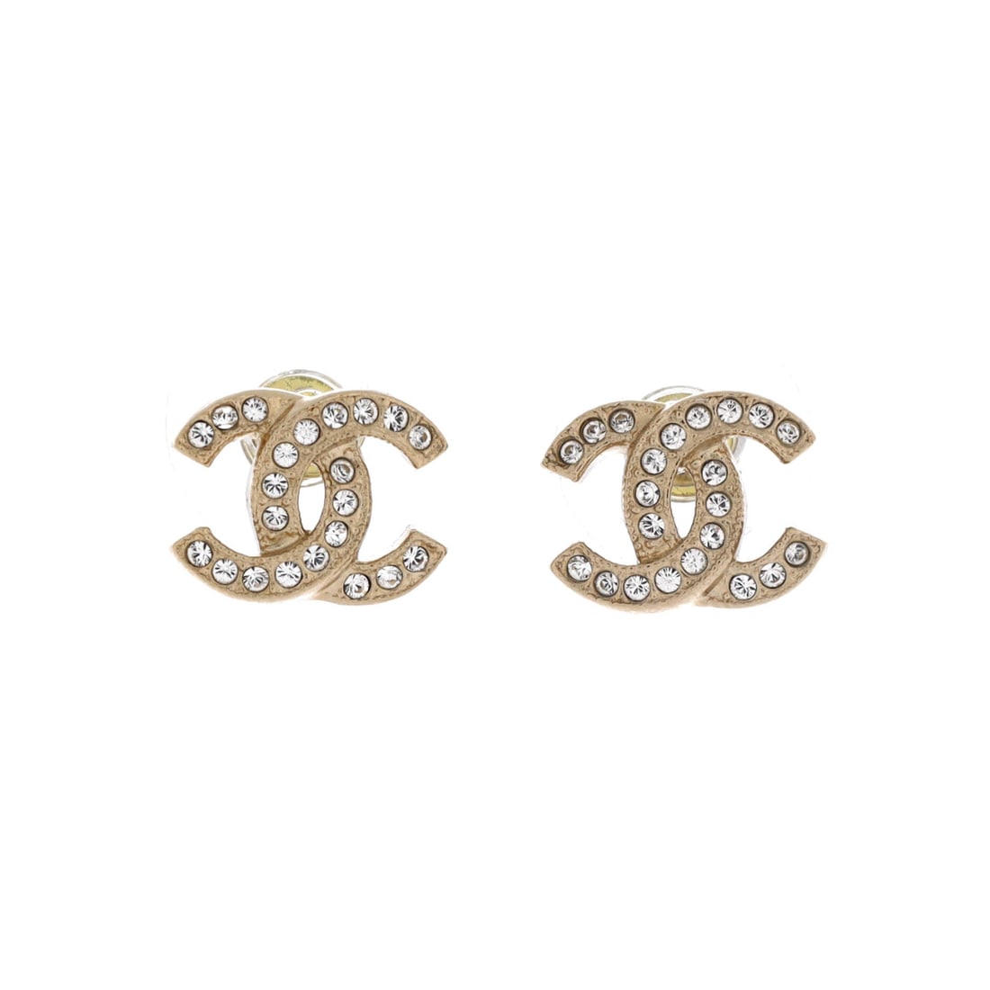 Chanel CC Stud Earrings Metal with Crystals (10 mm H x 12 mm W) (1 of 3)