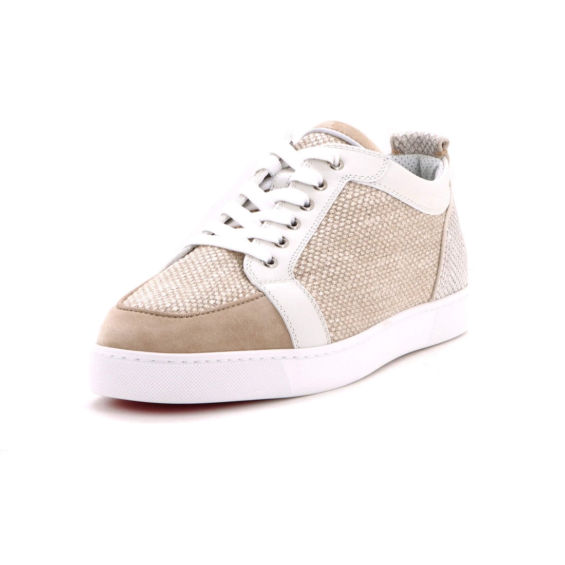 Christian Louboutin Men's Rantulow Orlato Flat Sneakers Fabric and Leather (US(M) 13 | IT 46): The Christian Louboutin Men's Rantulow Orlato Flat Sneakers in Fabric and Leather carries the model's wardrobe role into a fabric and leather finish in size US(M) 13 | IT 46. The fabric and leather up