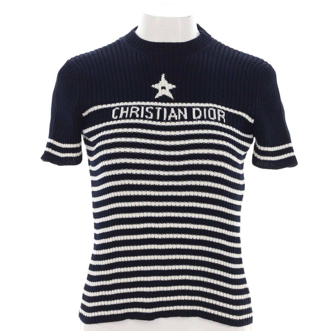 Christian Dior Women's Logo Striped Short Sleeve Crewneck Sweater Cotton (XL | FR 42): Rendered in Cotton in size XL | FR 42, the Christian Dior Women's Logo Striped Short Sleeve Crewneck Sweater occupies the more deliberate part of the Christian Dior ready-to-wear library. Few houses t