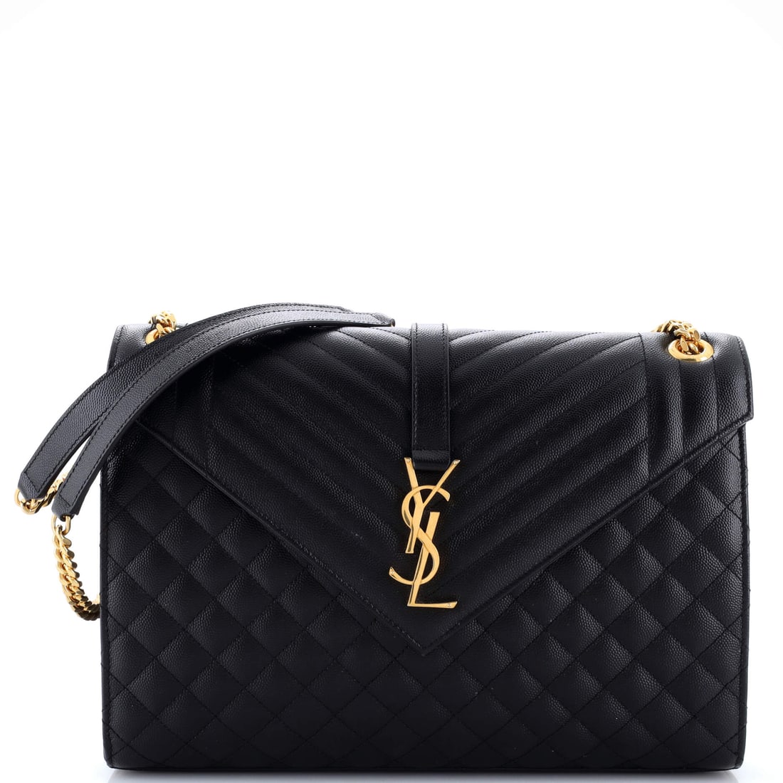 Saint Laurent Classic Monogram Envelope Satchel Mixed Matelasse Leather (Large): The Saint Laurent Classic Monogram Envelope Satchel in Mixed Matelasse Leather is the model in its most architecturally legible reading. Matelasse is the quilted, padded stitching technique that gives