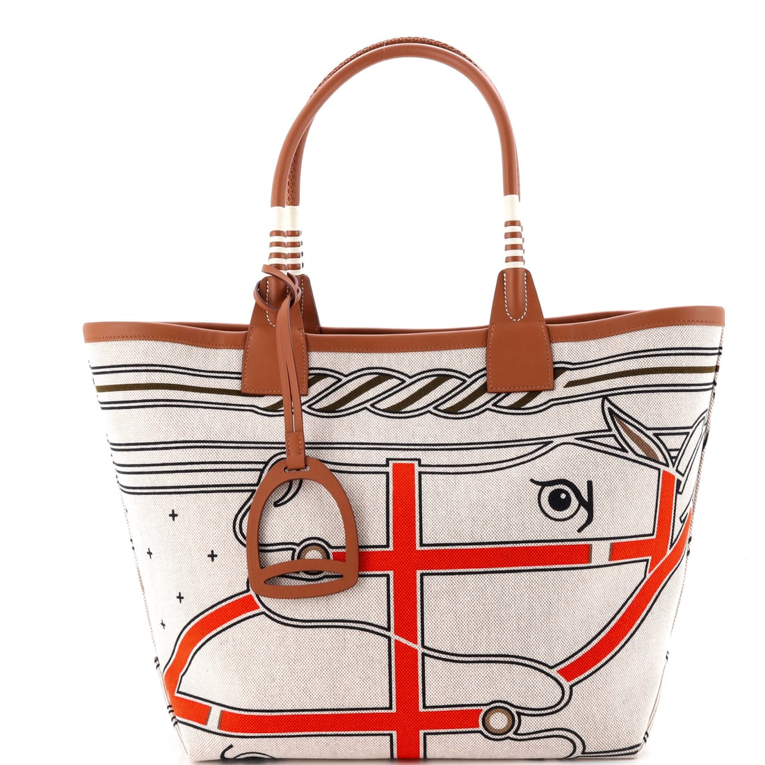 Hermes Sac Steeple Tote Printed Toile with Leather (28): The Hermes Sac Steeple Tote in Printed Toile with Leather is built to outlast the season it enters and the wardrobe it joins, in size 28. Toile is the tightly woven cotton-and-linen canvas Hermes runs