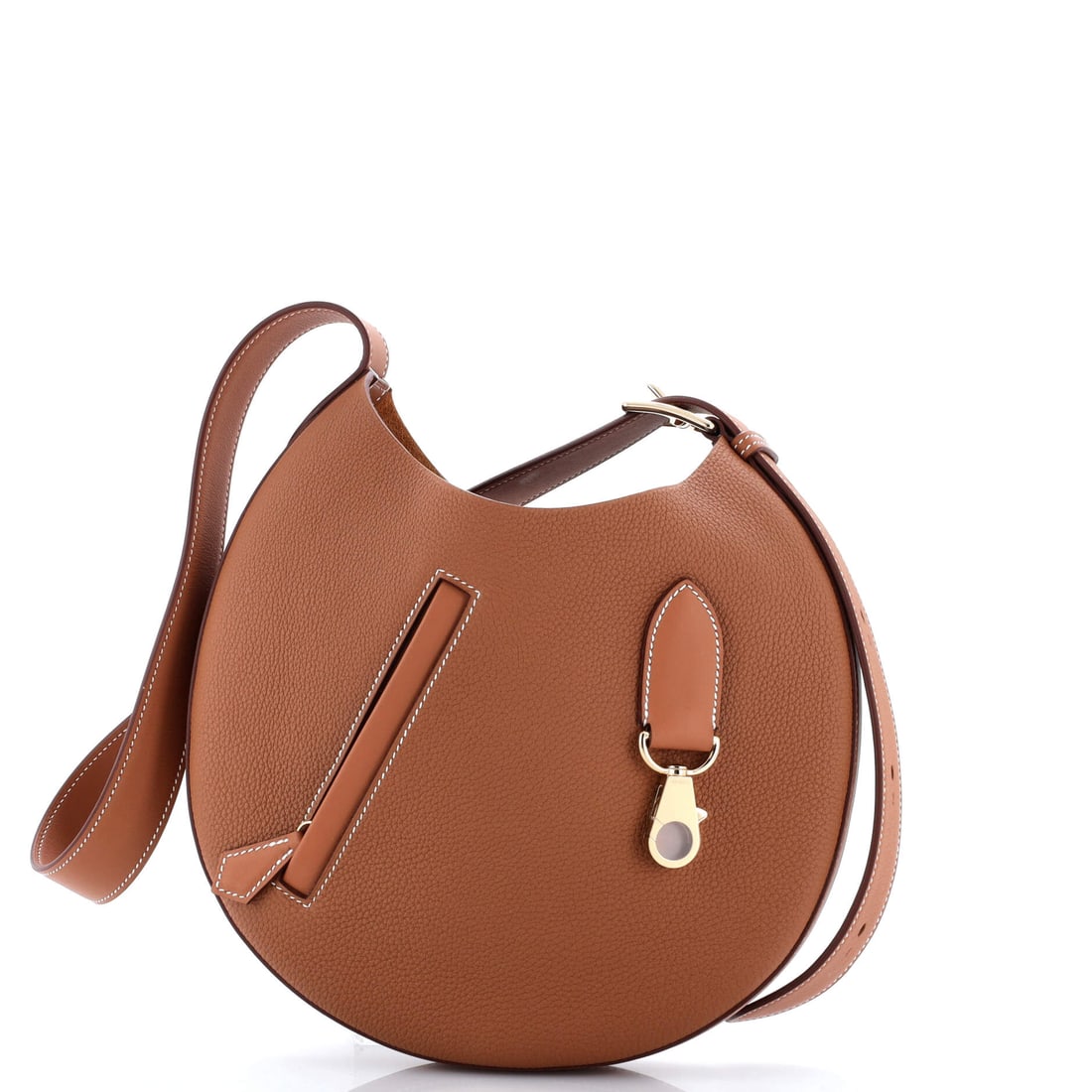 Hermes Arcon Bag Togo and Swift (Petite): The Hermes Arcon Bag in Togo and Swift reads at first glance as architecture rather than accessory, at a 10 by 6 by 1 inch profile. Togo is Hermes's grained, embossed calfskin, the variant most often 