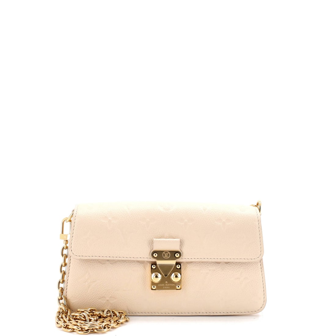 Louis Vuitton Pochette Metis Wallet on Chain Monogram Empreinte Leather (8.5"W x 4.5"H x 2"D): The Louis Vuitton Pochette Metis Wallet on Chain in Monogram Empreinte Leather is one of the more deliberate silhouettes in the house's continuing production. Empreinte is Vuitton's calfskin embossed 