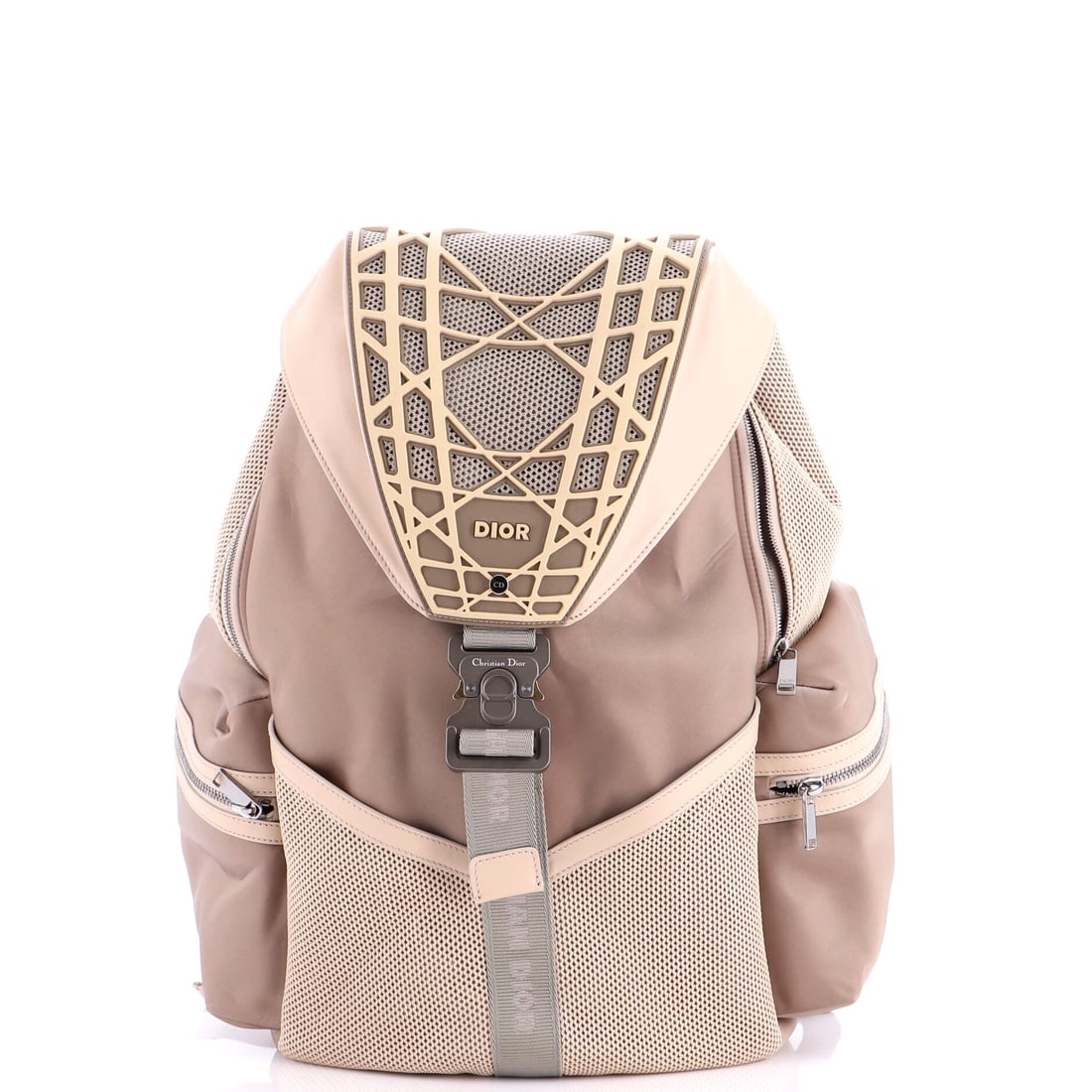 Christian Dior Cobra Backpack Nylon with Rubber and Mesh (13"W x 19"H x 6.5"D): The Christian Dior Cobra Backpack in Nylon with Rubber and Mesh carries the model's house-signature hardware into a nylon with rubber and mesh reading. Nylon with Rubber and Mesh is among the more del