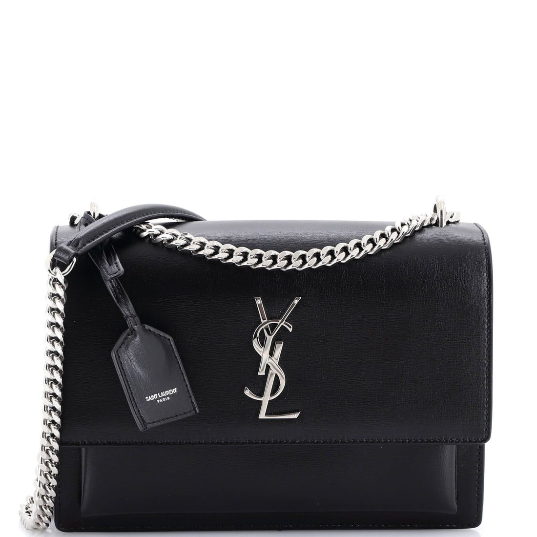Saint Laurent Sunset Crossbody Bag Leather (Medium): The Saint Laurent Sunset Crossbody Bag in Leather is the carry the rest of the wardrobe quietly orbits around. Leather sits in the deliberate register of Saint Laurent's leather catalogue, holding col
