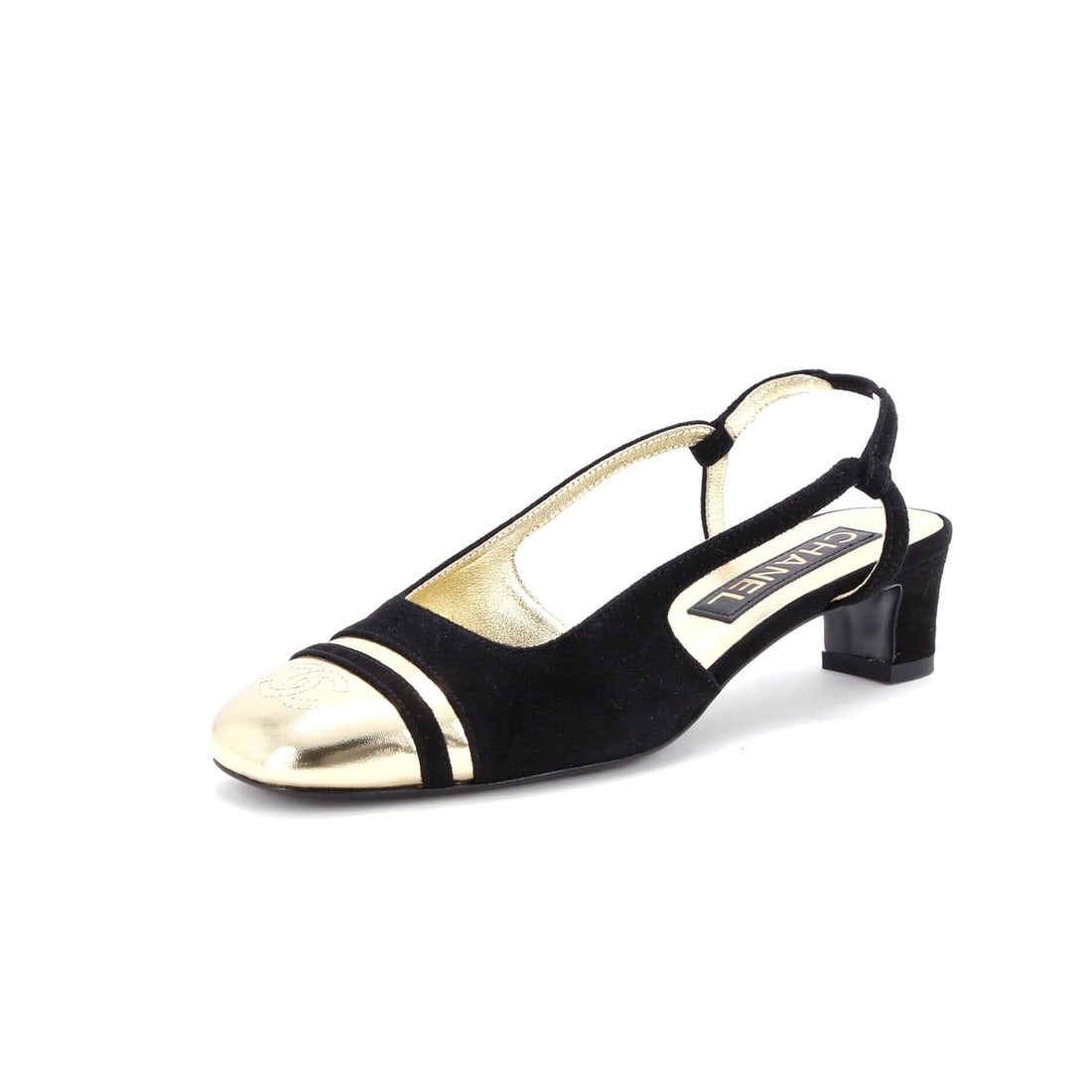 Chanel Women's Metallic CC Cap Toe Slingback Pumps Suede (US(W) 5 | IT 35) (1 of 5)