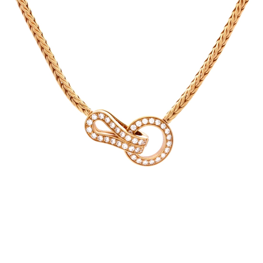 Cartier Agrafe Choker Necklace 18K Yellow Gold with Diamonds (Length 16.00 in): The Cartier Agrafe Choker Necklace in 18K Yellow Gold with Diamonds animates a hairstyle pulled back without committing to evening volume. 18K Yellow Gold with Diamonds sits among the more wearable re