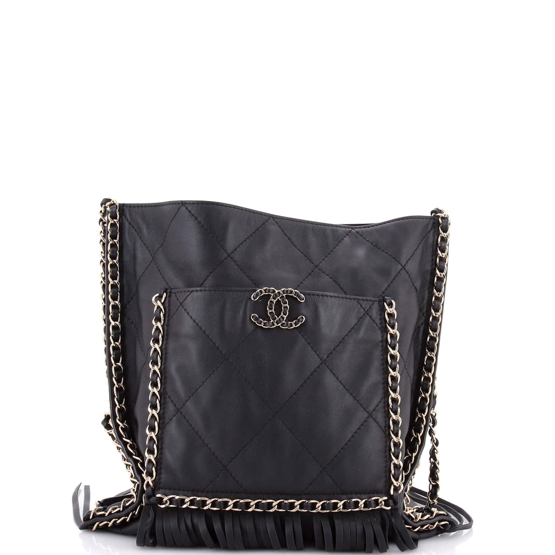 Chanel Fringe Flat Shopping Bag Quilted Calfskin (Medium): The Chanel Fringe Flat Shopping Bag in Quilted Calfskin, in size Medium sits at the most navigable scale in the family, neat enough for the day and generous enough to hold the daily essentials without