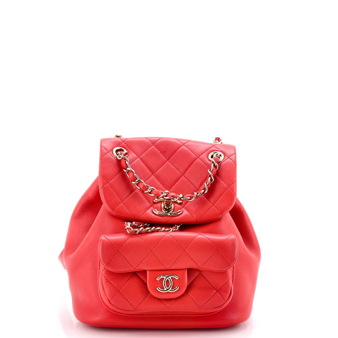 Chanel Duma Drawstring Backpack Quilted Leather (Small): The Chanel Duma Drawstring Backpack in Quilted Leather carries its proportion with the kind of quiet confidence the model has built its reputation on, in size Small. The quilted leather treatment keep