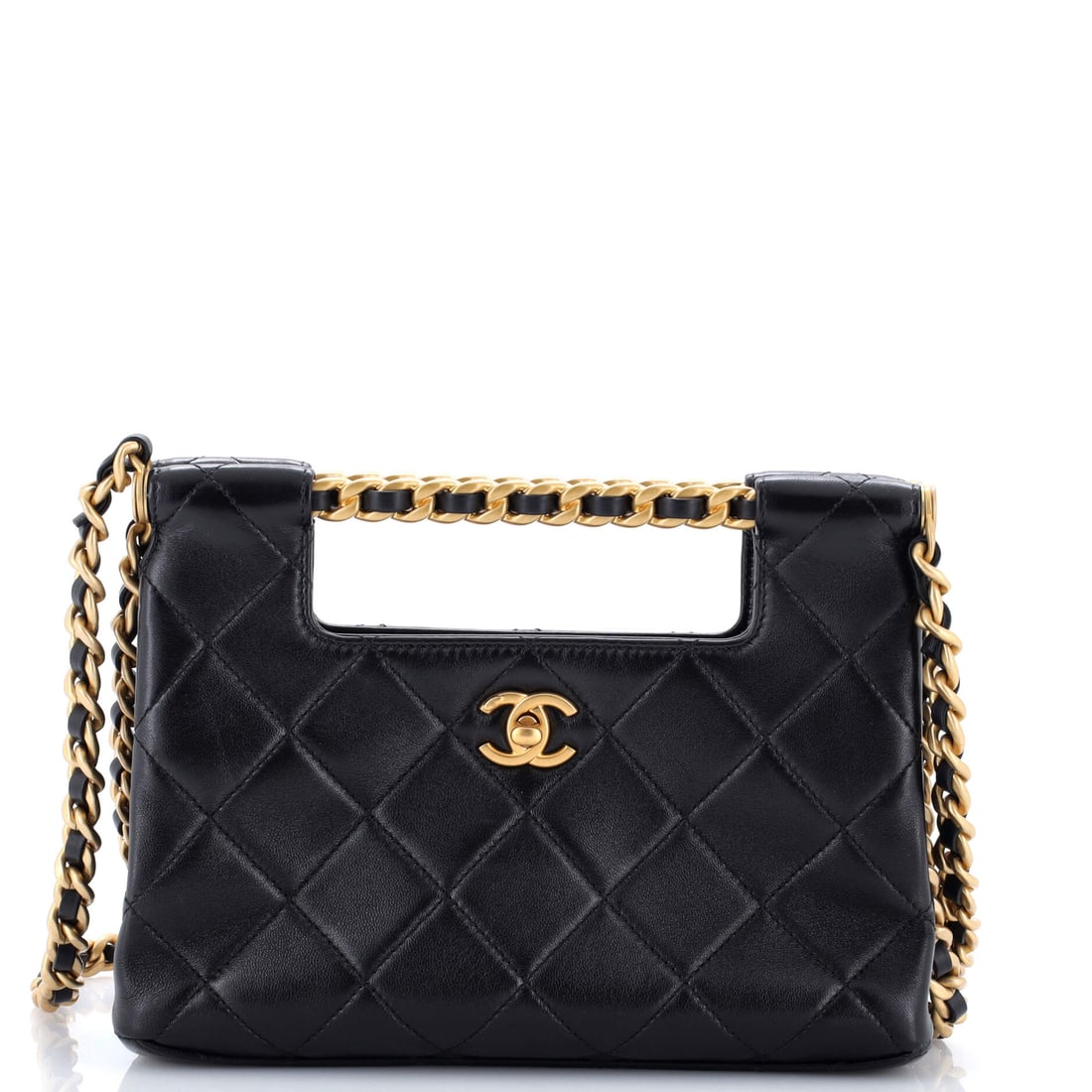 Chanel CC Chain Bar Handle Shopping Bag Quilted Shiny Lambskin (Small) (1 of 6)