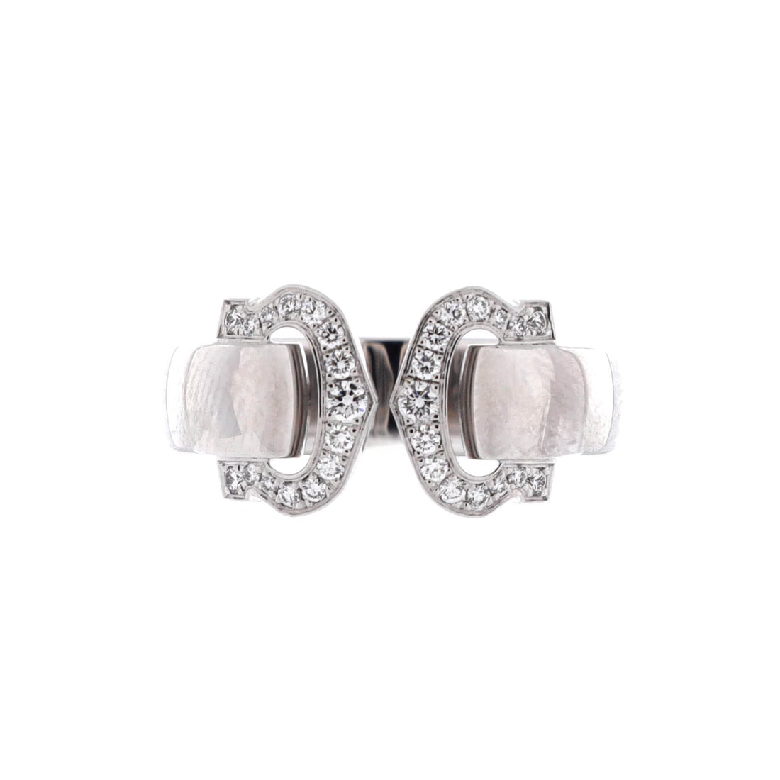 Cartier Vintage C de Cartier Ring 18K White Gold with Diamonds (5.25 - 50): The Cartier Vintage C de Cartier Ring in 18K White Gold with Diamonds offers the Cartier signature at a scale built for daily wear and steady rotation. The 18k white gold with diamonds surface holds l