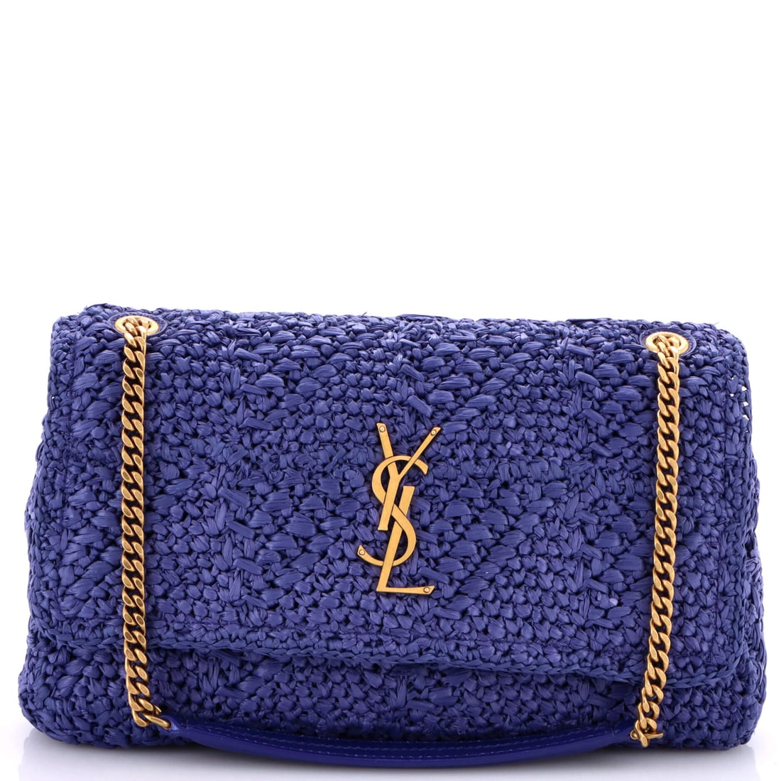 Saint Laurent Jamie Flap Bag Crochet Raffia (Medium): The Saint Laurent Jamie Flap Bag in Crochet Raffia is one of the more deliberate silhouettes in the house's continuing production, in size Medium. Crochet Raffia is among the more exotic reads in the 