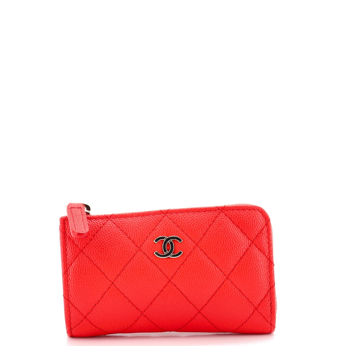 Chanel Key Pouch Quilted Caviar (4.5"W x 3.5"H x 0.5"D): The Chanel Key Pouch in Quilted Caviar sits at a 4.5 by 3.5 by 0.5 inch profile, with the model's silhouette intact in its most pocket-portable scale. Caviar is Chanel's pebbled, harder-wearing calfsk