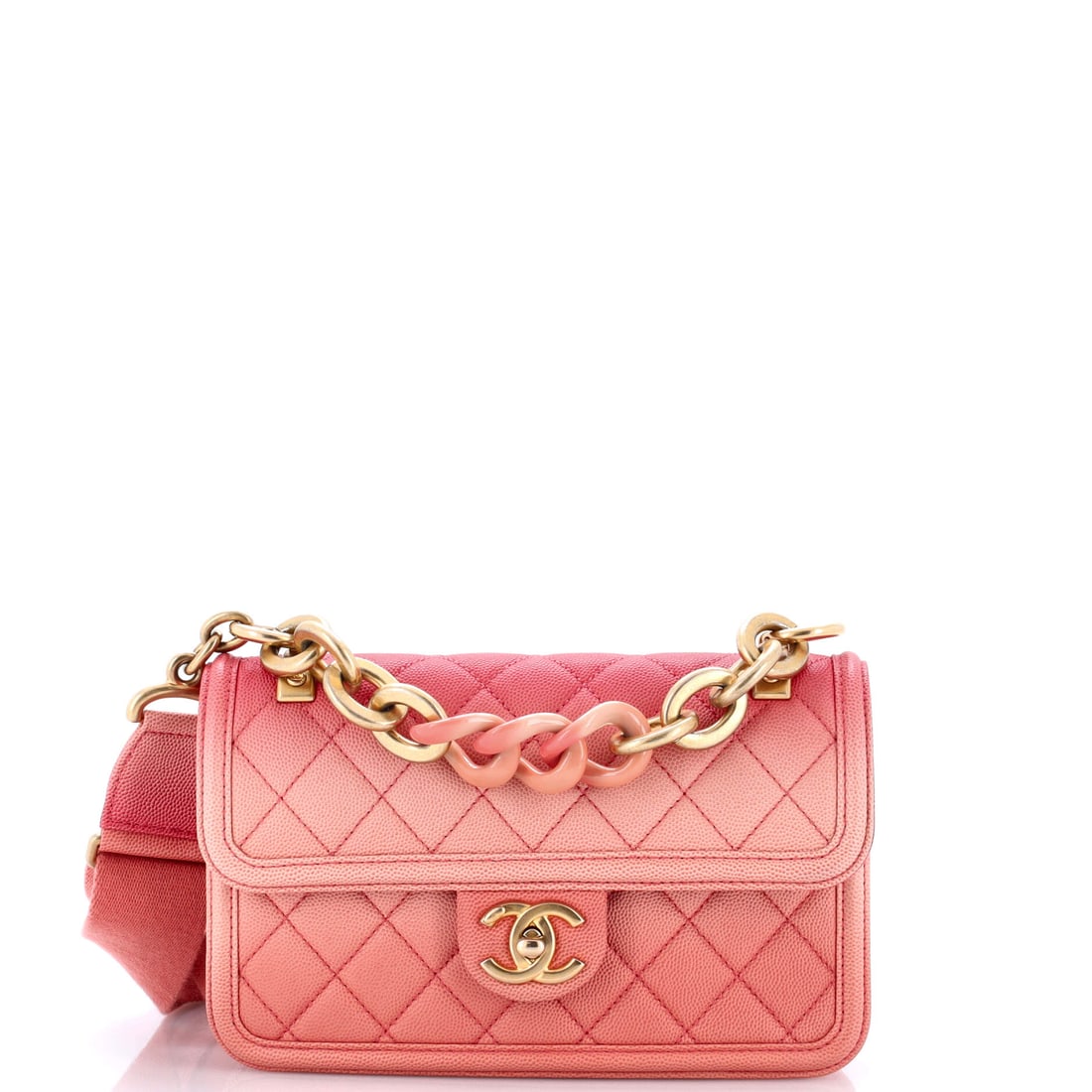 Chanel Sunset On The Sea Flap Bag Quilted Caviar (Small): The Chanel Sunset On The Sea Flap Bag in Quilted Caviar sits cleanly between daytime utility and evening polish, in size Small. Caviar is Chanel's pebbled, harder-wearing calfskin, named for its grain