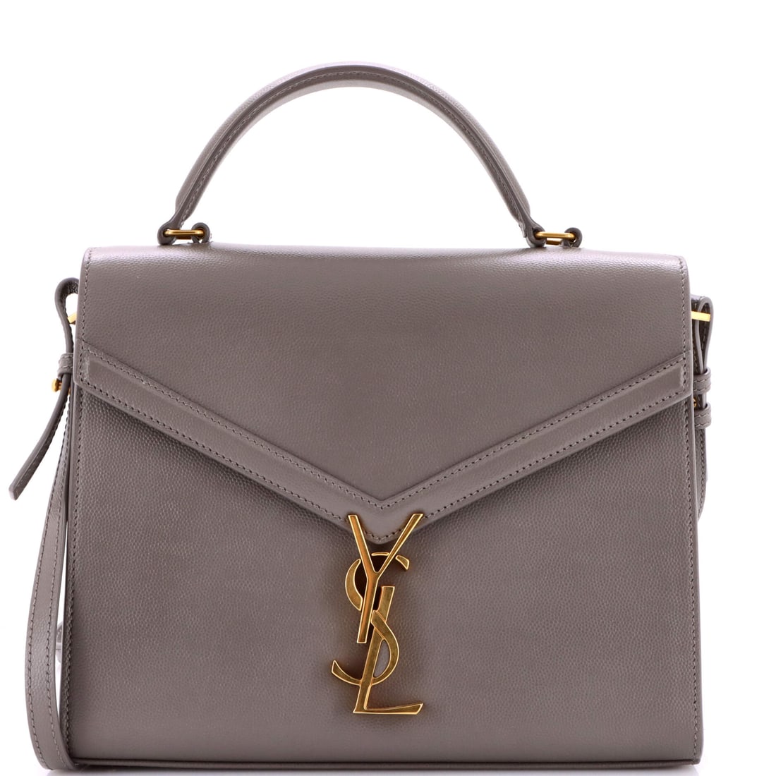Saint Laurent Cassandra Top Handle Bag Leather (Medium): The Saint Laurent Cassandra Top Handle Bag in Leather arrives at size Medium, the proportion the model wears most photogenically. The leather hand falls between the softer slouch of the house's daily-