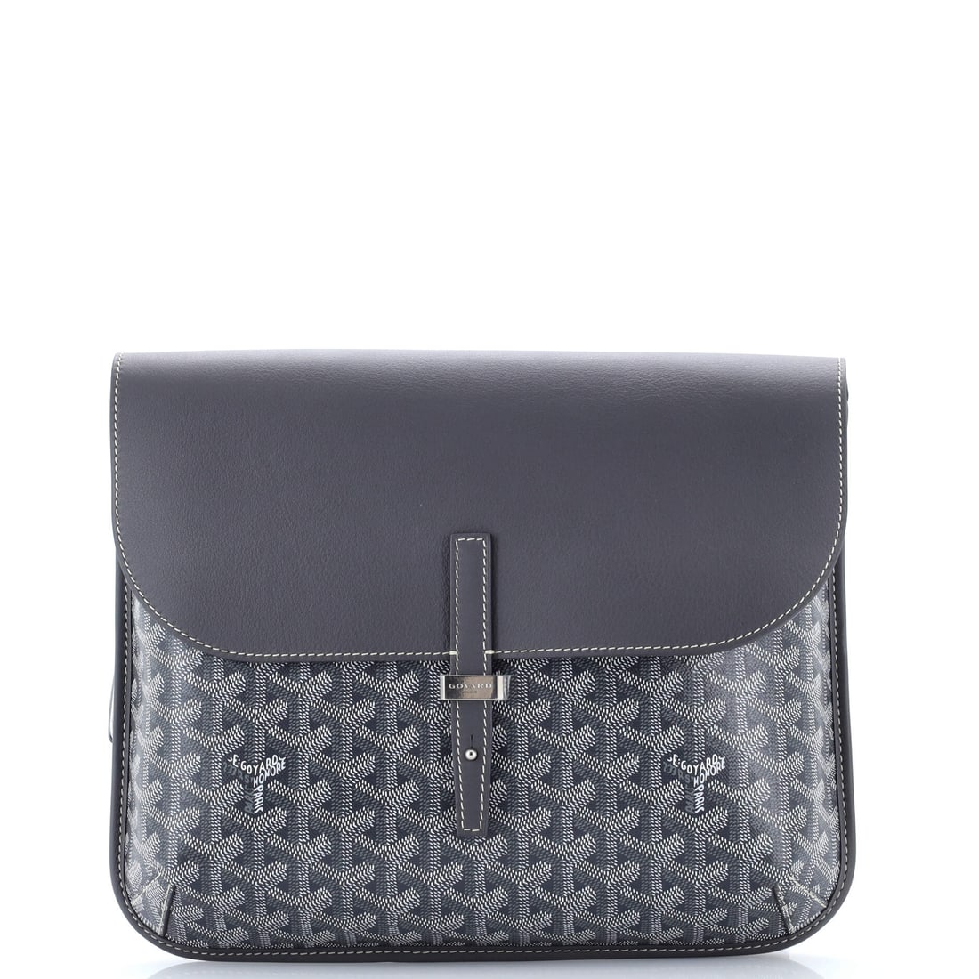 Goyard Coursier Messenger Bag Coated Canvas and Leather (12"W x 10"H x 2"D): The Goyard Coursier Messenger Bag in Coated Canvas and Leather closes cleanly at the front, a small architectural moment that signals the model from across the room. Coated Canvas and Leather is among