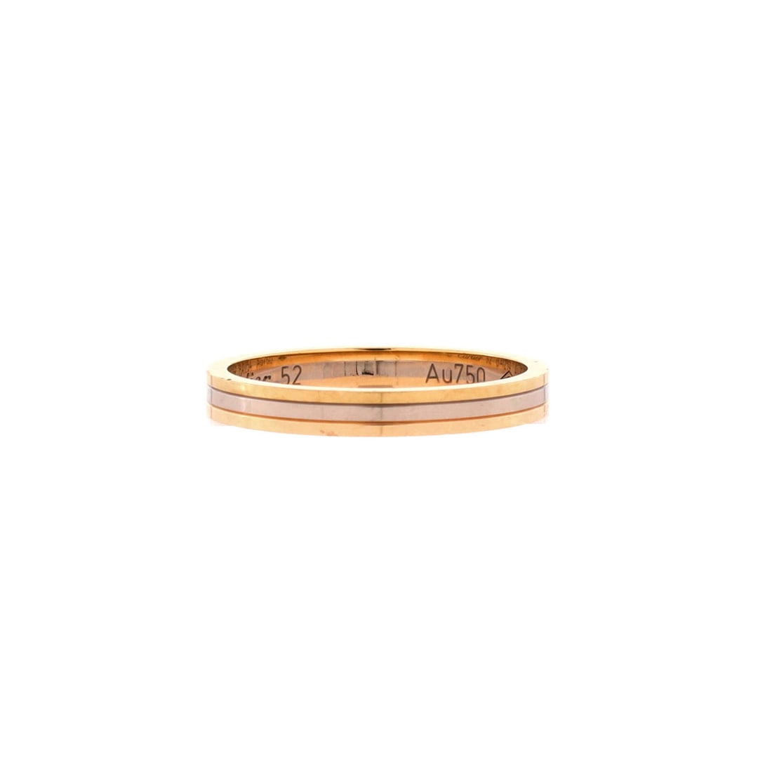 Cartier Vendome Louis Cartier Wedding Band Ring 18K Tricolor Gold (2.5mm): The Cartier Vendome Louis Cartier Wedding Band Ring in 18K Tricolor Gold is among the more gold pieces in the Cartier jewelry catalogue. The 18k tricolor gold surface holds light steadily across the d
