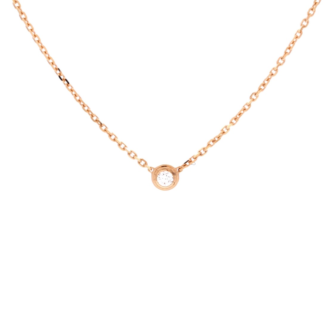 Cartier Cartier D'Amour Pendant Necklace 18K Rose Gold with Diamond (XS): The Cartier Cartier D'Amour Pendant Necklace in 18K Rose Gold with Diamond is the model in its most quietly photographed configuration, at a 14.8 inch length profile. The 18k rose gold with diamond su