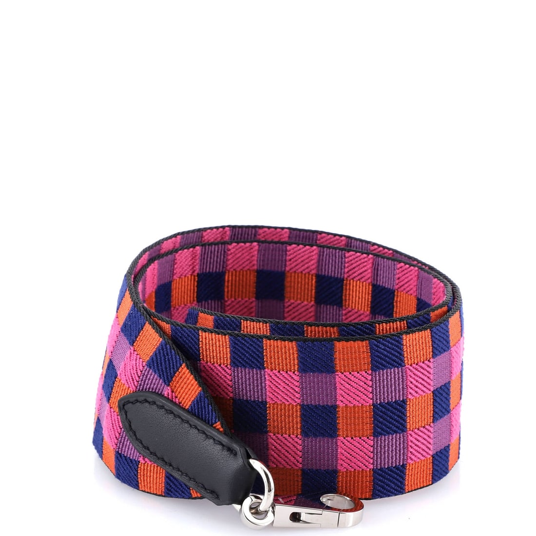Hermes Sangle Shoulder Strap Maxi Quadrille Canvas (50): The Hermes Sangle Shoulder Strap in Maxi Quadrille canvas runs 2 inches wide and 31 inches long - a shorter length than the cross-body editions in the family, sized to wear at the shoulder with a Birk