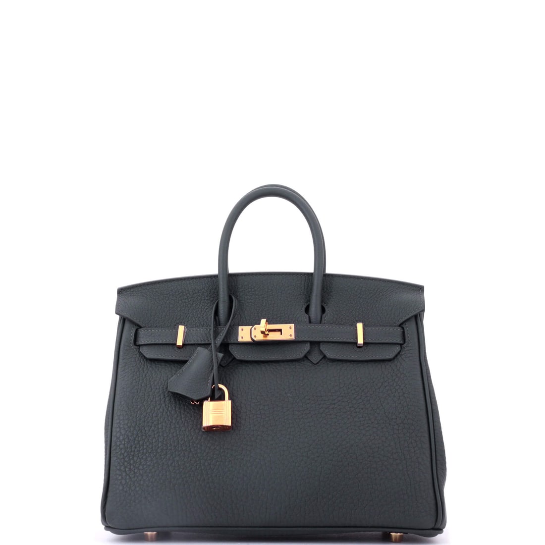 Hermes Birkin Handbag Green Togo with Gold Hardware (25): The Hermes Birkin Handbag in Green Togo with Gold Hardware carries its proportion with the kind of quiet confidence the model has built its reputation on, in size 25. Togo is Hermes's grained, embosse