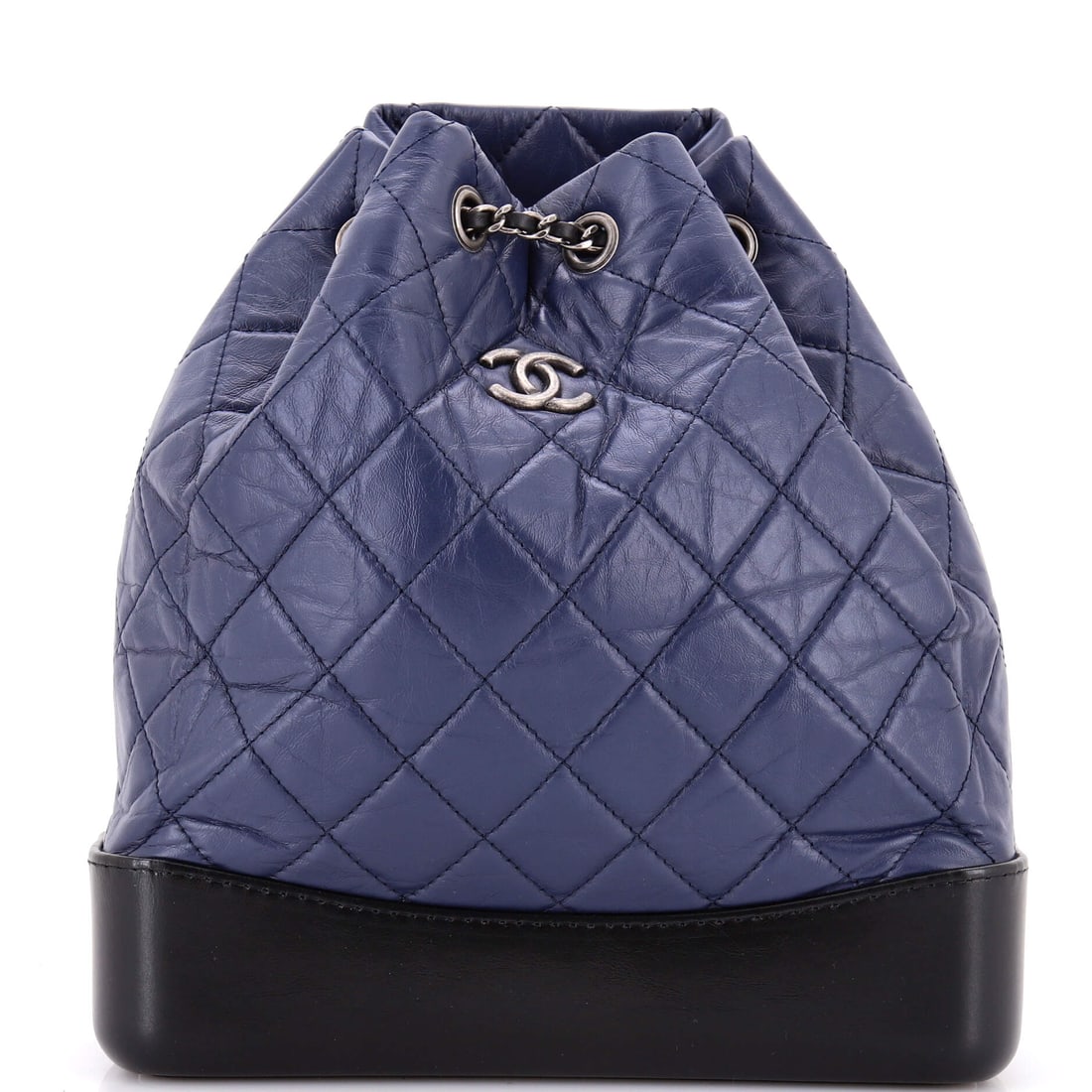 Chanel Gabrielle Backpack Quilted Aged Calfskin (Medium): The Chanel Gabrielle Backpack renders the model's silhouette in Quilted Aged Calfskin, in size Medium, with the line holding cleanly across the body. The quilted aged calfskin finish photographs evenl